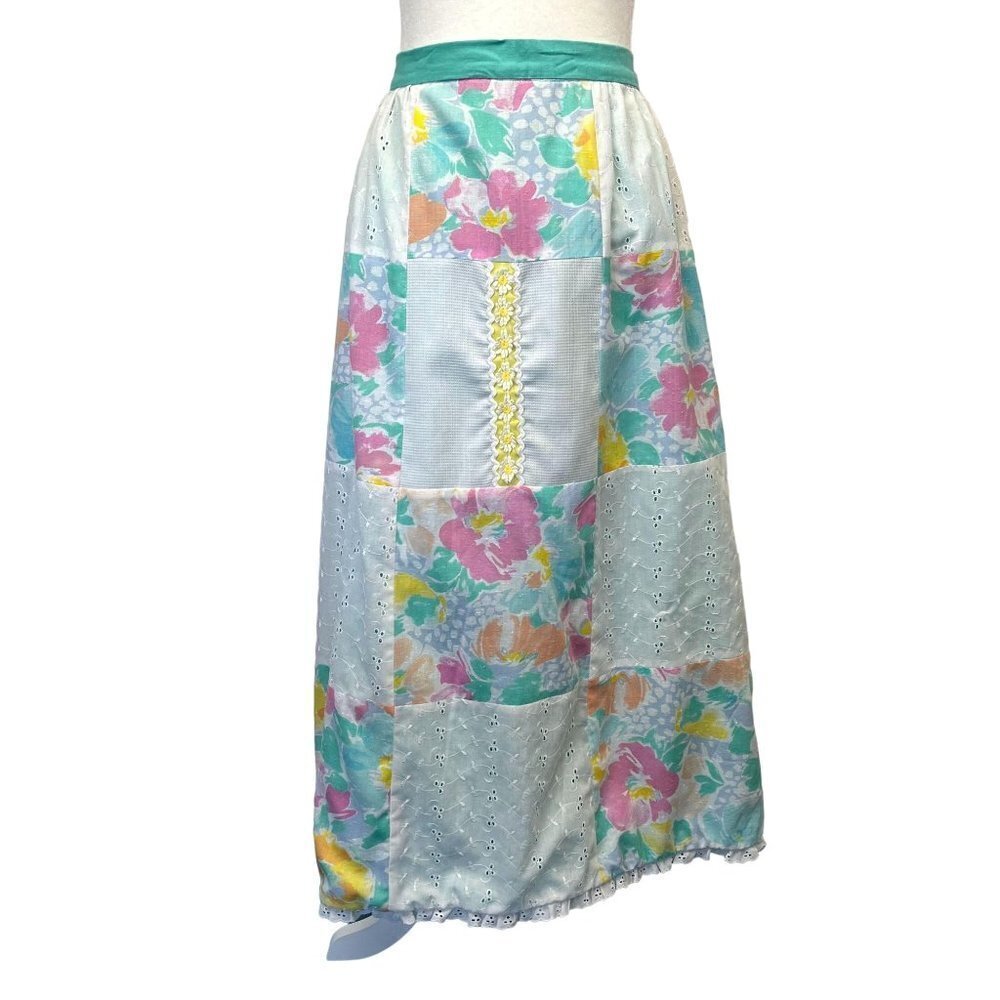Vintage 60s 70s Patchwork Midi Skirt Ladies Size M/L Cottage Core Prairie Fairy - Picture 2 of 8